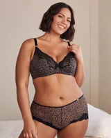 Leopard Print Unlined Lace and Mesh Bra