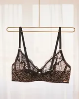 Leopard Print Unlined Lace and Mesh Bra