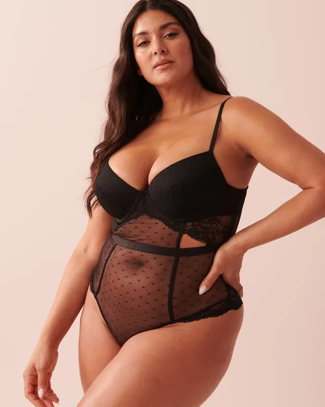 La Vie en Rose Swiss Dot Mesh and Lace Push-up Teddy