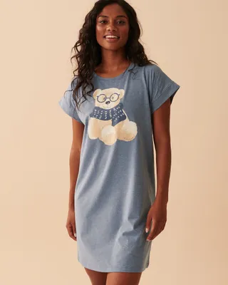 Nerdy Bear Print Short Sleeve Sleepshirt