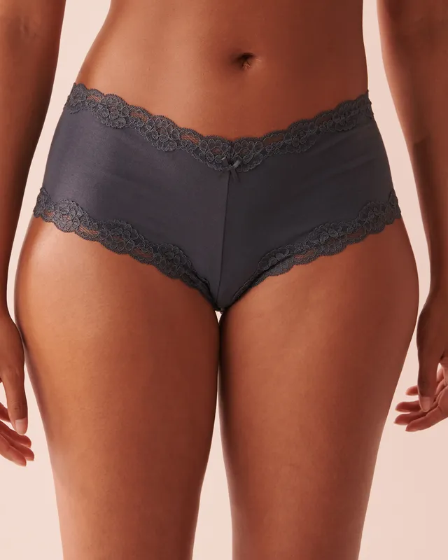 Cotton and Lace Trim Cheeky Panty - Pine Green