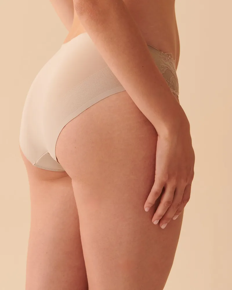 Ardene Contrast Lace Cheeky Panty in Beige, Size, Nylon/Spandex, Microfiber