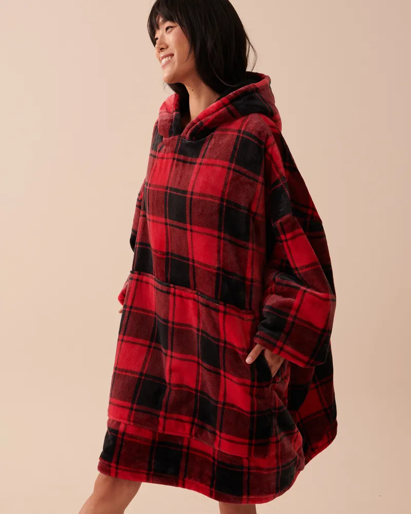 La Vie en Rose Buffalo Plaid Soft Plush Oversized Hoodie