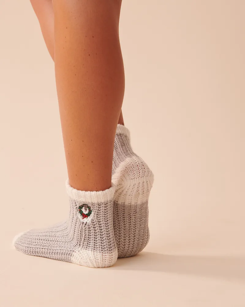 Knitted Socks with Winter Embroidery