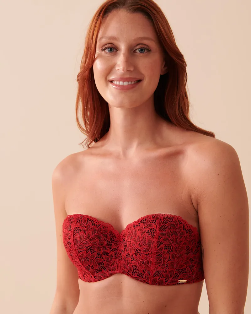 Buy La Vie En Rose Unlined Embroidered Underwired Bra In Red