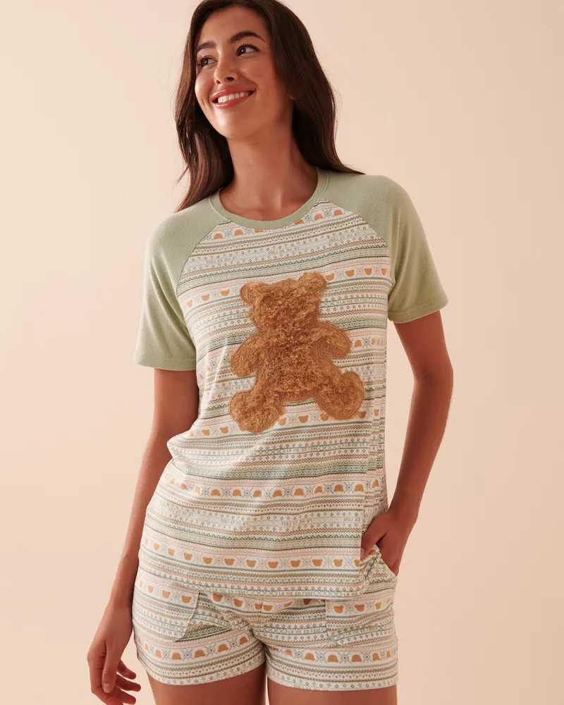 T-shirt col rond en fibres recyclées à motif ourson
