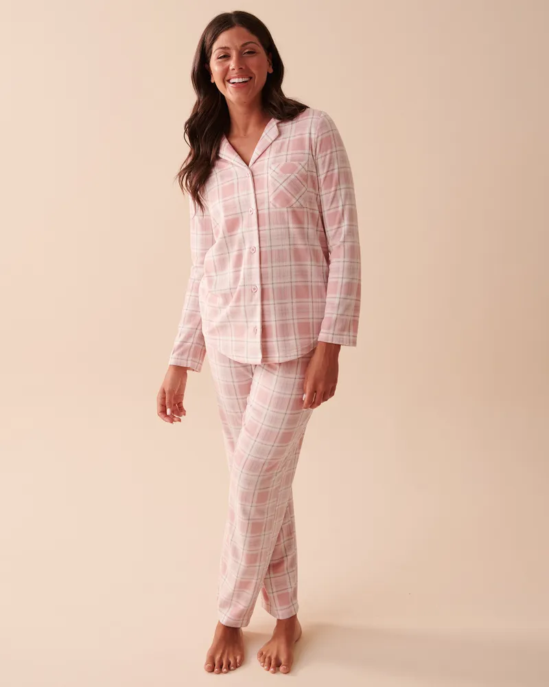 La Vie en Rose Plaid Micropolar PJ Set