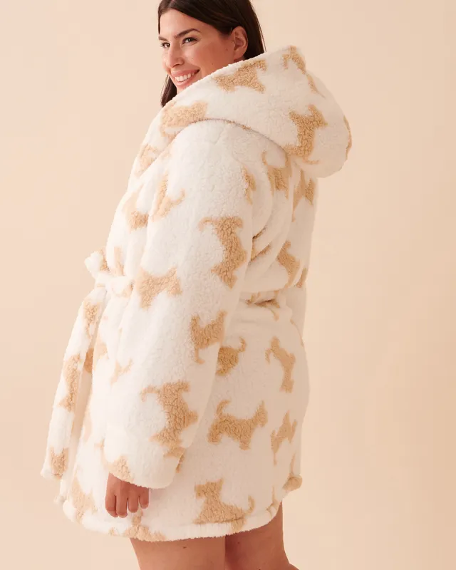 La Vie en Rose Scottie Print Sherpa Robe