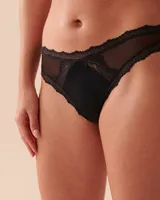 Mesh and Lace Trim Thong Panty