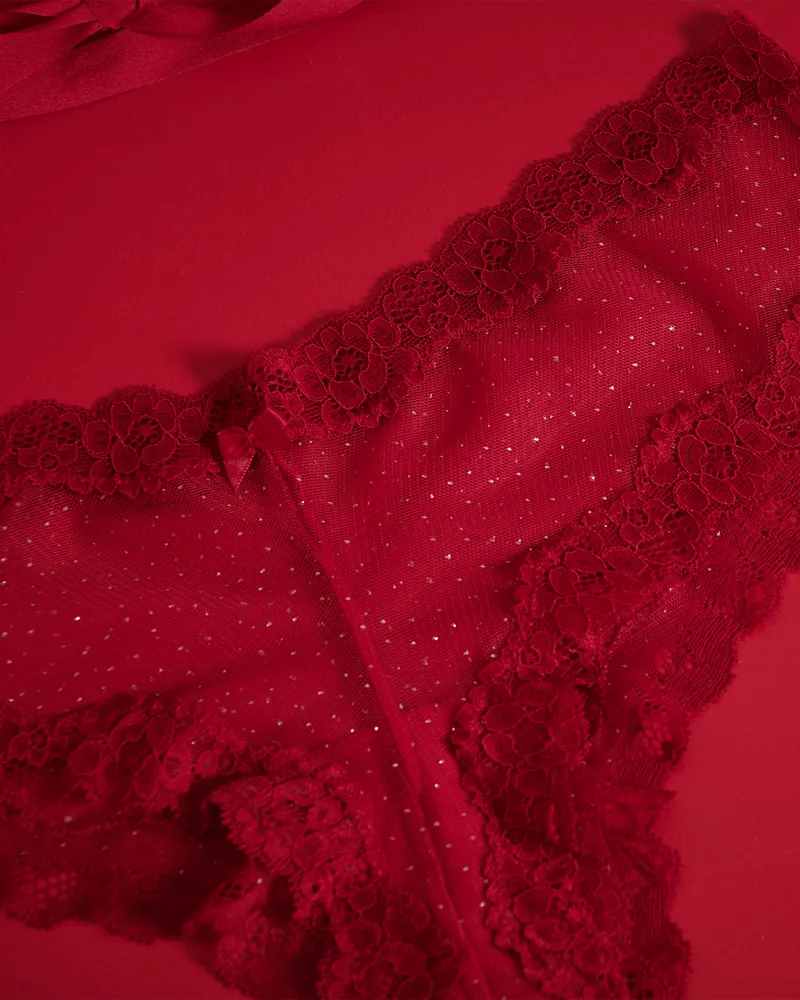 La Vie en Rose Glitter Dots Mesh and Lace Trim Cheeky Panty