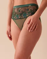 Floral Applique Mesh High Waist Bikini Panty