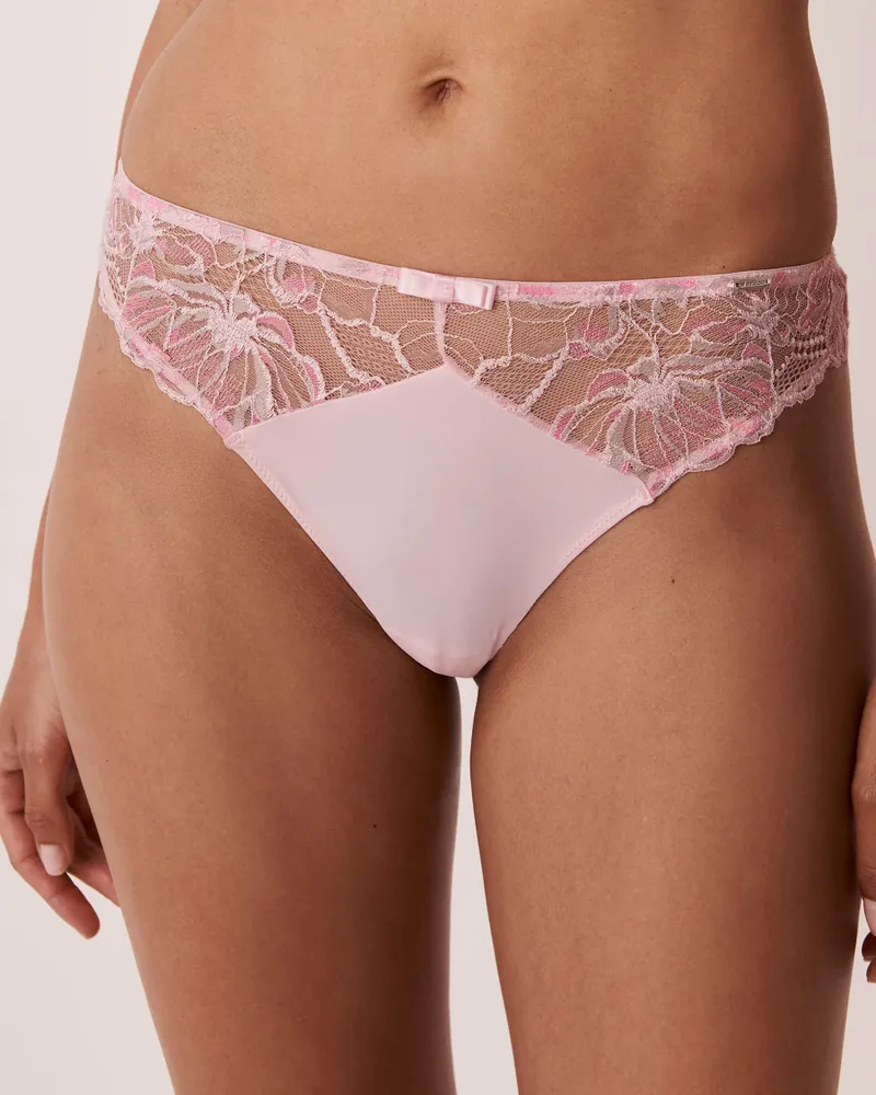 La Vie en Rose Microfiber and Lace Detail Thong Panty