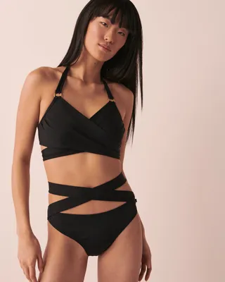 SOLID Draped Triangle Bikini Top