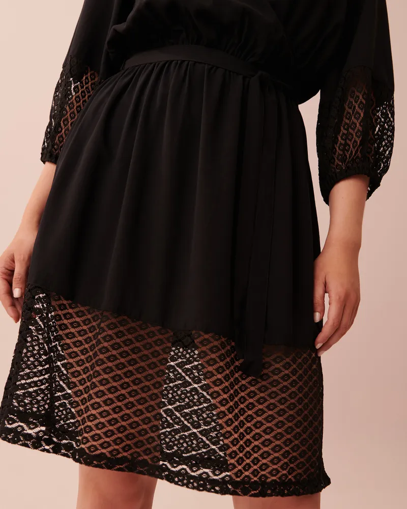 La Vie en Rose Long Sleeve Dress with Crochet Detail