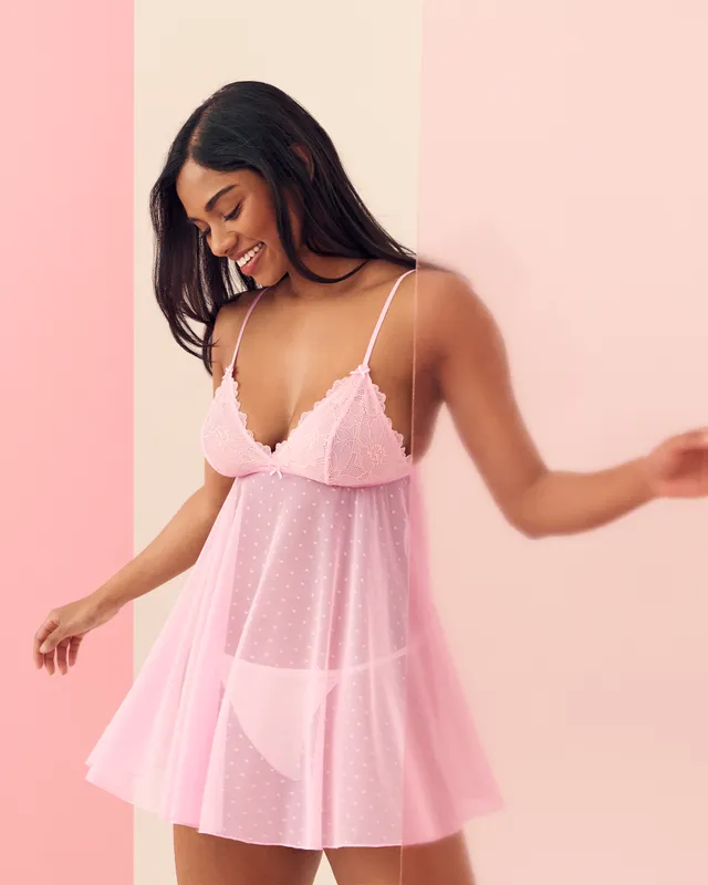 Nighties | la Vie en Rose Womens Lace and Mesh Nightie True Pink