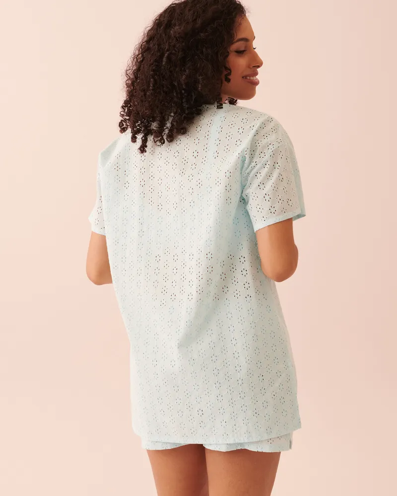 Eyelet Short Sleeve Button-down Shirt