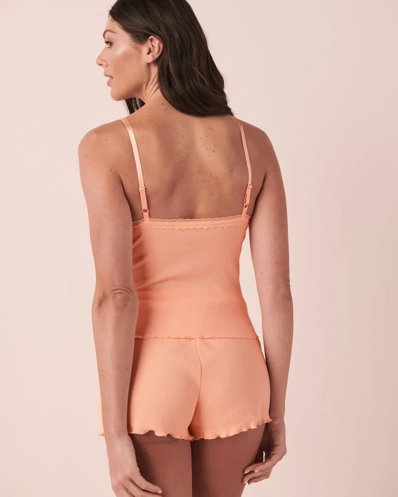 Lettuce Edge Ribbed Cami - Peach