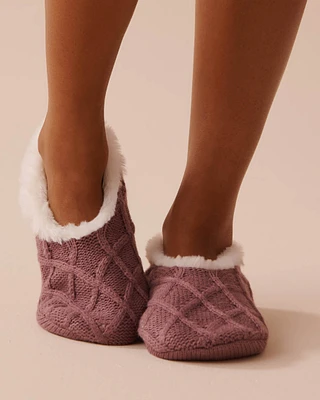 Cable-Knit and Faux Fur Slipper Socks