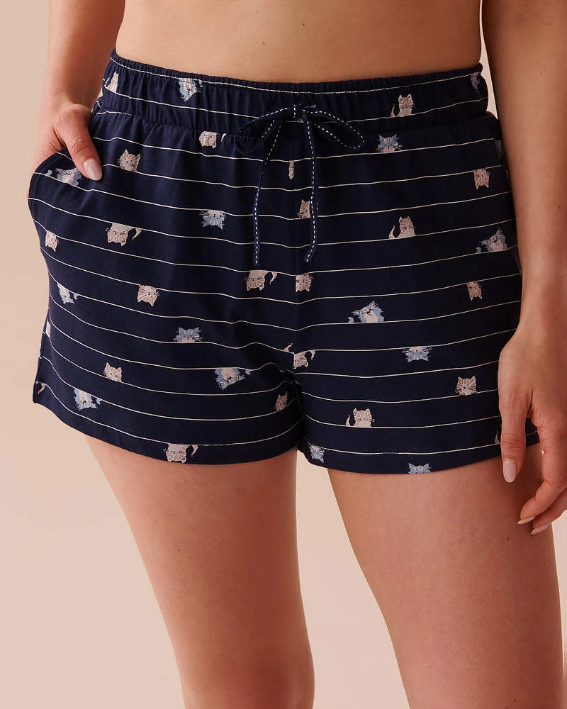 Cat Print Cotton Pajama Shorts