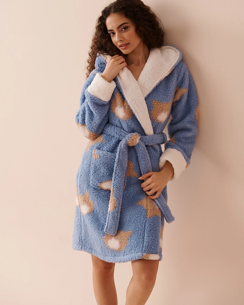 Cat Print Sherpa Robe