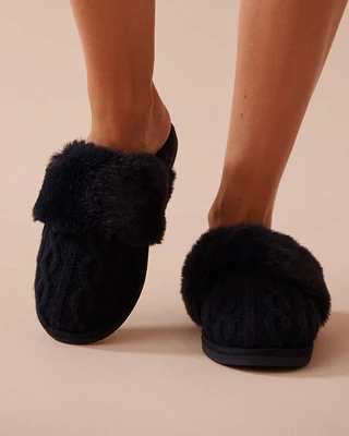 Cable Knit and Faux Fur Slippers