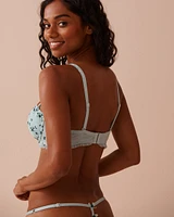 Push-up Strapless Floral Mesh and Ruffle Bra