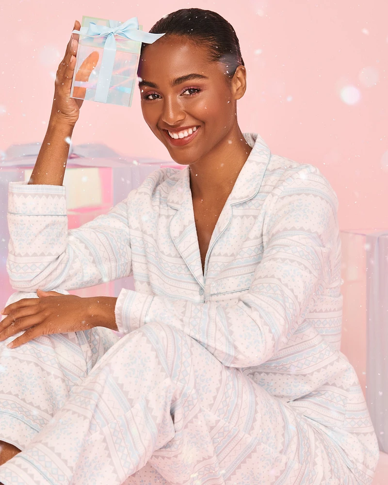 Blue Fair Isle Print Flannel PJ Set