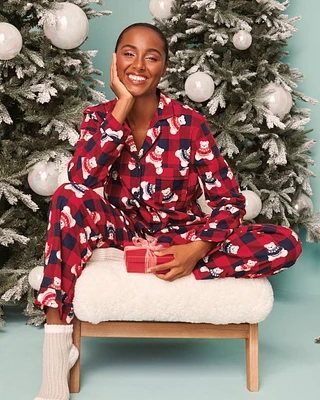 Teddy Bear Print Flannel PJ Set