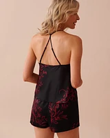 Dark Floral Print Satin Cowl Neck Cami