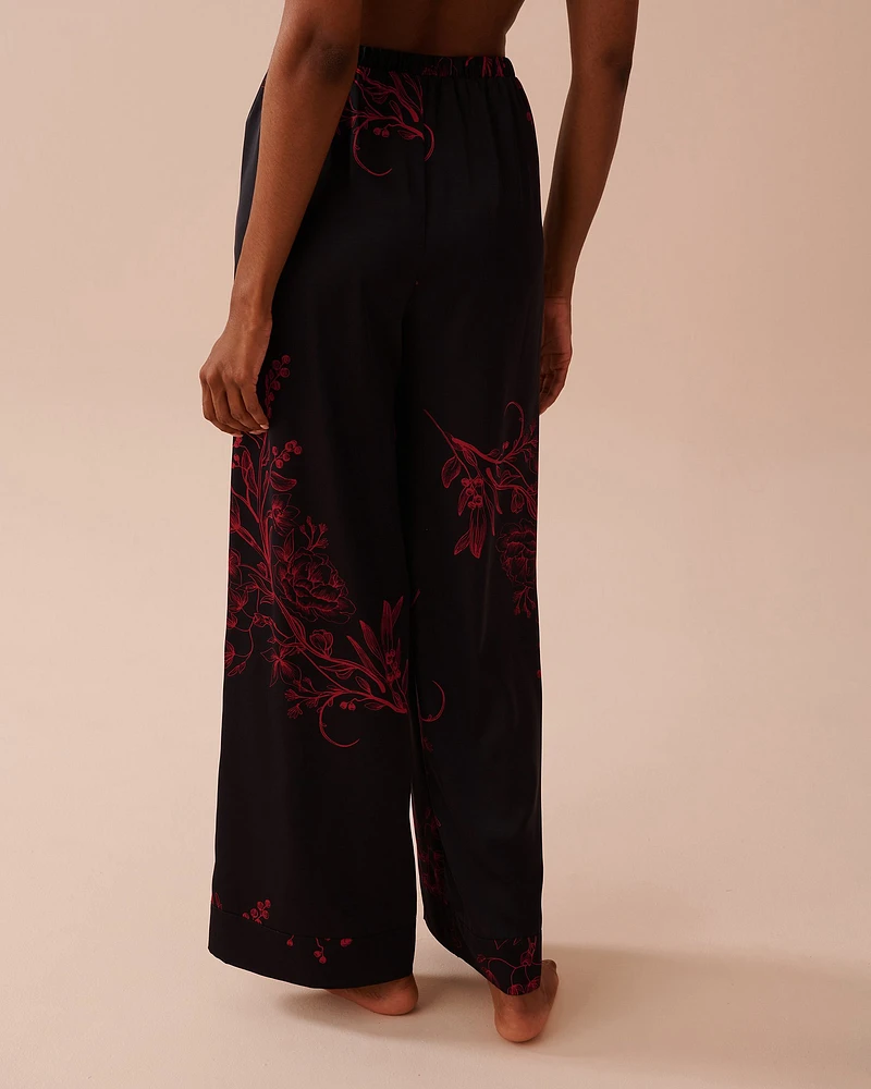 Dark Floral Print Satin Pants