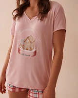 Gingerbread Print Super Soft V-neck T-shirt