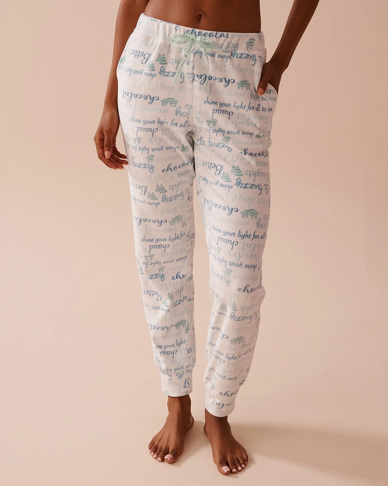 Winter Print Soft Velour Jogger Pajama Pants