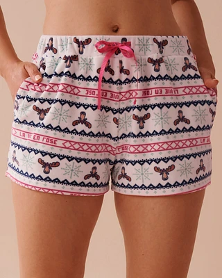 Moose Fair Isle Print Soft Velour Pajama Shorts