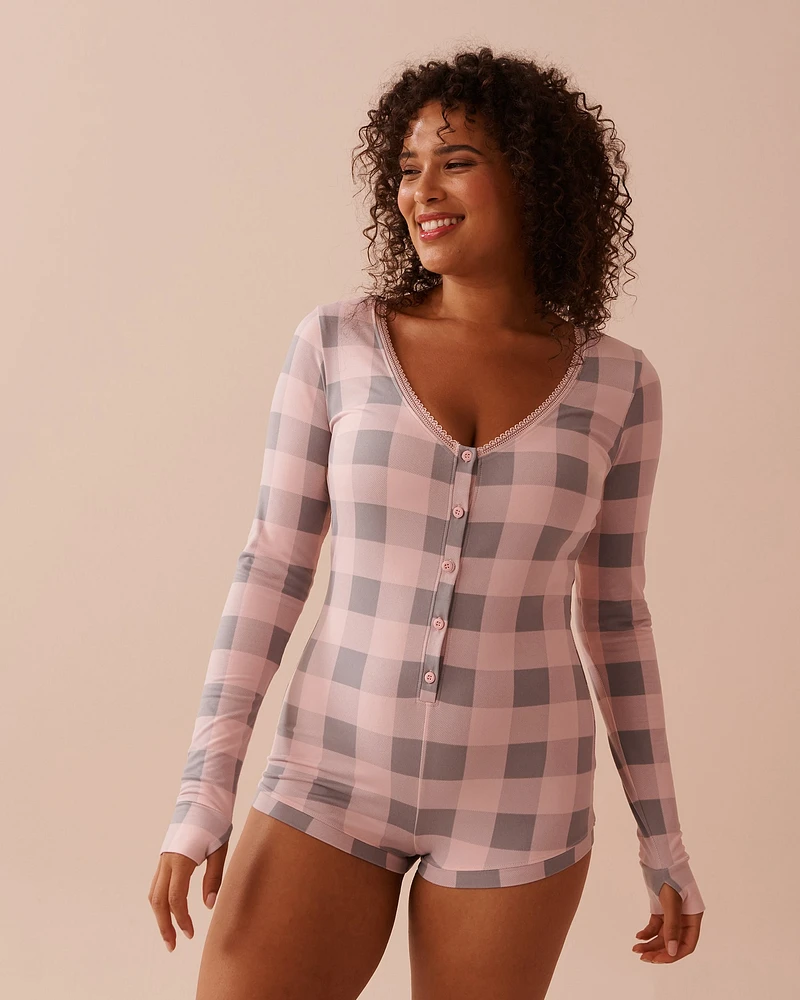 Pink Plaid Super Soft Long Sleeve Romper