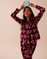 Teddy Bear Print Flannel PJ Set