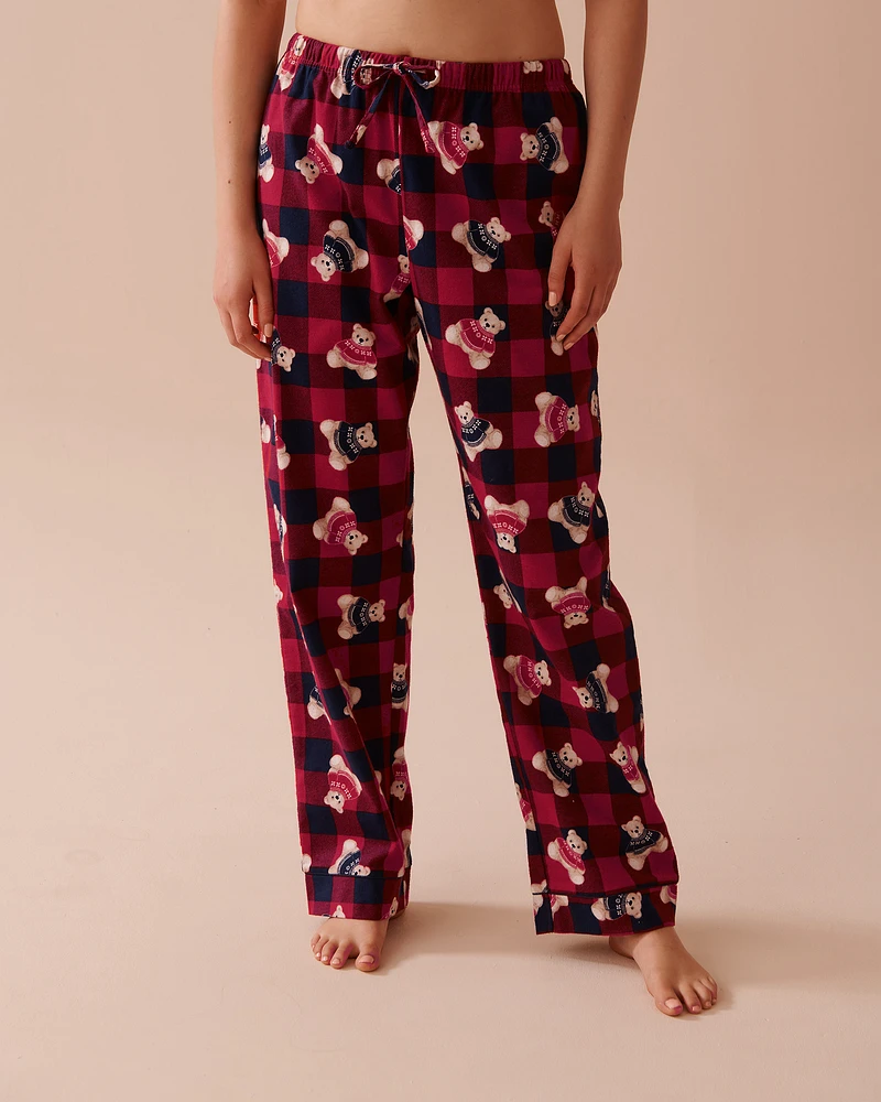 Teddy Bear Print Flannel PJ Set