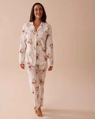 Teddy Bear Print Micropolar PJ Set