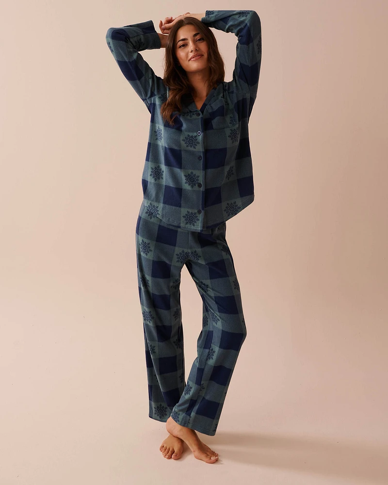 Blue & Green Plaid Micropolar PJ Set