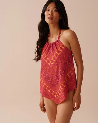 RED FLORAL TILE Halter Tankini Top