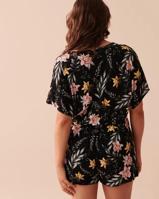 La Vie en Rose Tropical Print Short Sleeve Romper