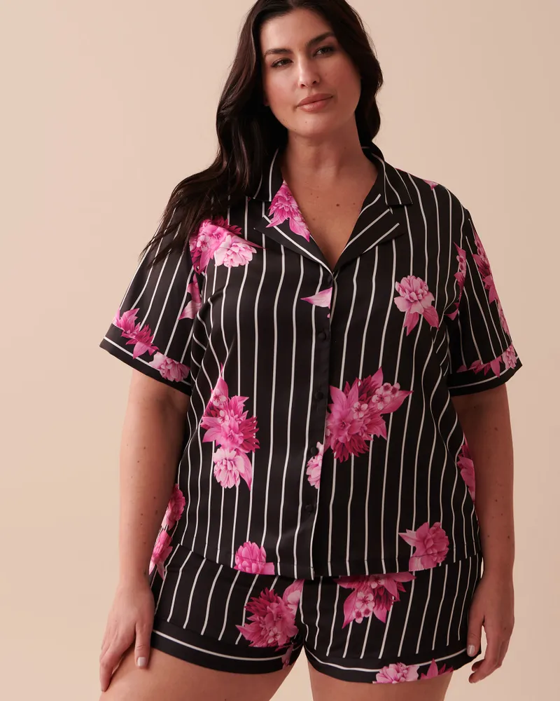 Satin Short Sleeve Button-down Shirt