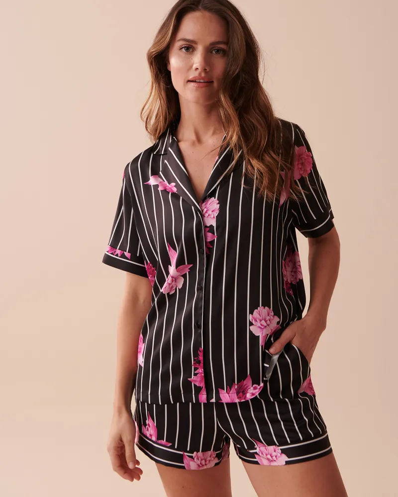 Satin Short Sleeve Button-down Shirt