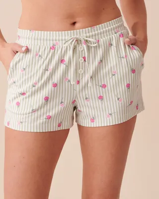 Short de pyjama ultra doux à rayures fleuries