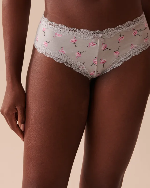 Ardene Contrast Lace Cheeky Panty in Blush, Size Small