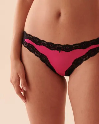 Microfiber and Lace Trim Thong Panty