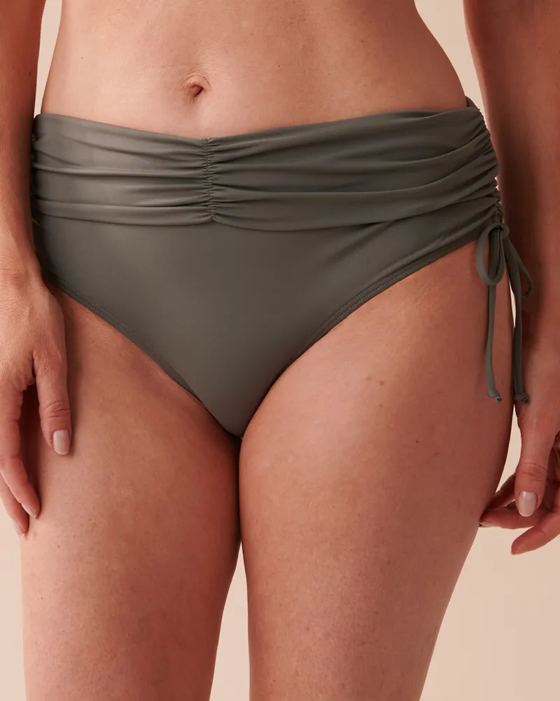 KHAKI GREY Shirred High Waist Bikini Bottom