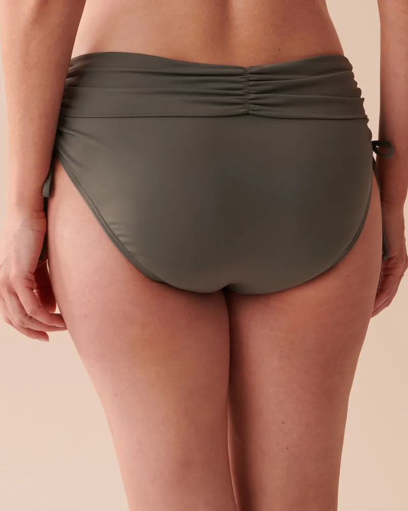 KHAKI GREY Shirred High Waist Bikini Bottom