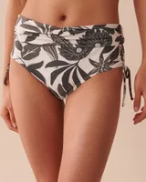 KHAKI GREY FLORAL Shirred High Waist Bikini Bottom