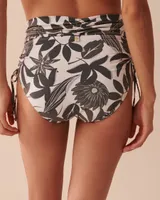 KHAKI GREY FLORAL Shirred High Waist Bikini Bottom