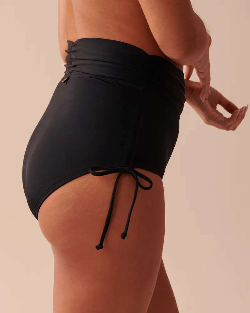 BLACK Side Tie High Waist Bikini Bottom